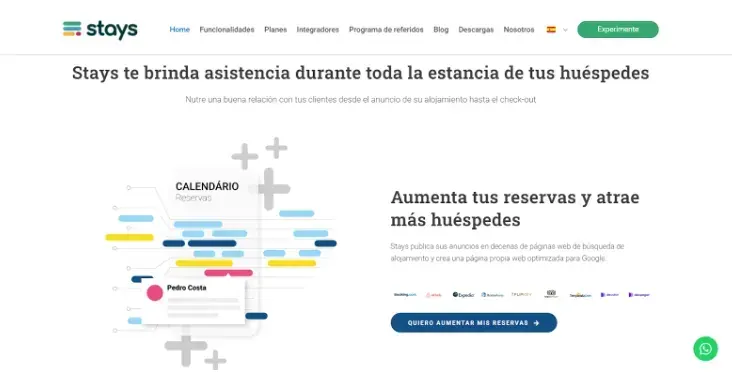 Pantalla del sistema de gestión de propiedades con calendario de reservas